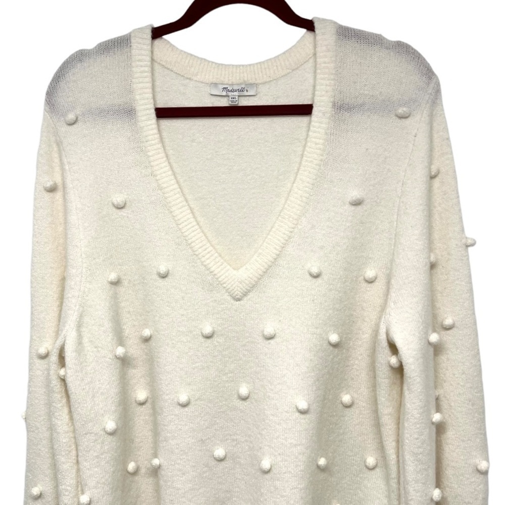 Madewell Dashwood Ivory Bobble V Neck Puff Sleeve Wool Blend Sweater Women XXL - Picture 9 of 13